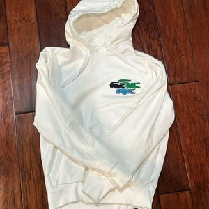 Preppy White Lacoste Hoodie with Large Logo on chest